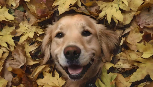 Dog Surrounded By Autumn Leaves Ai Generated Image