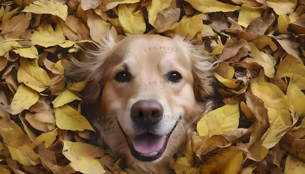 Dog Surrounded By Autumn Leaves Bundle Ai Generated Image