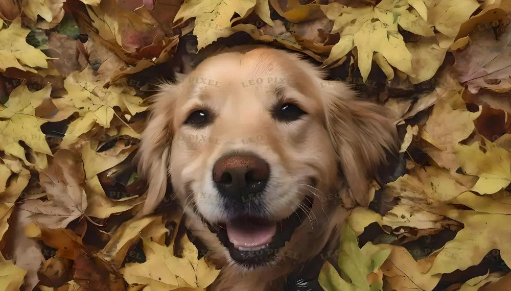 Dog Surrounded By Autumn Leaves Bundle Ai Generated Image