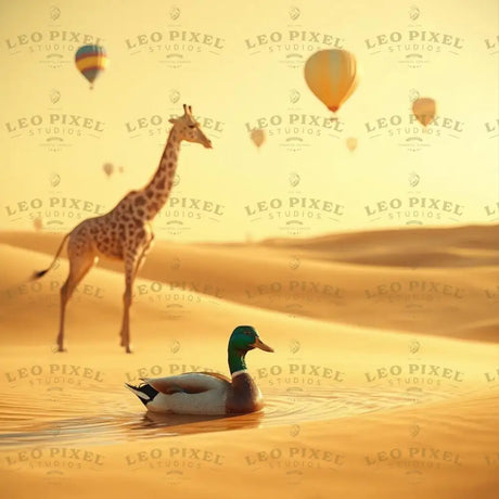 Duck And Giraffe In The Desert Ai Generated Image