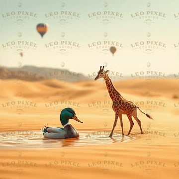 Duck And Giraffe In The Desert Ai Generated Image