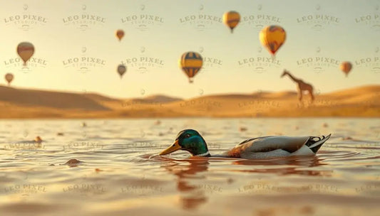 Duck And Giraffe In The Desert Ai Generated Image