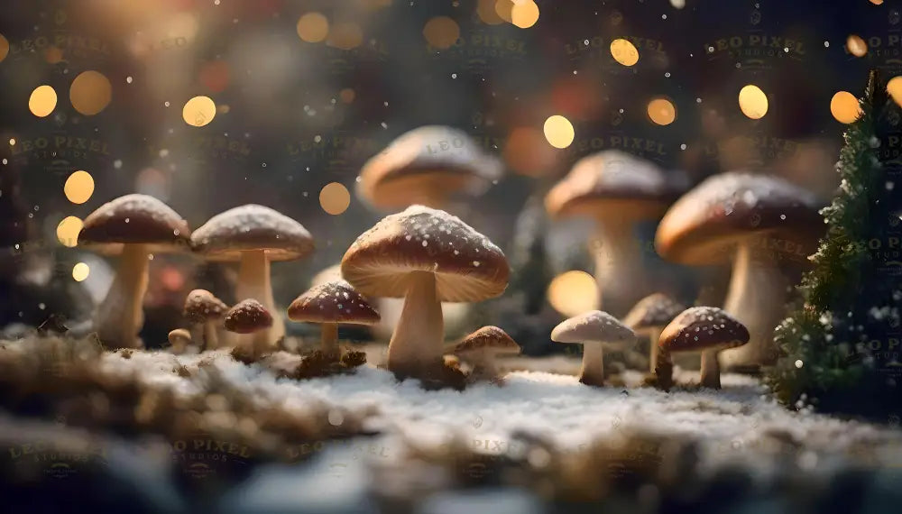 Enchanted Mushrooms In A Snowy Glow Ai Generated Image