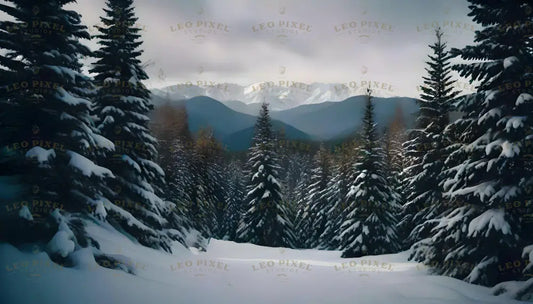 Fir Forest With Snowy Mountains As Background Ai Generated Image