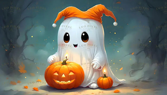 Ghost And Pumpkin Candles Ai Generated Image