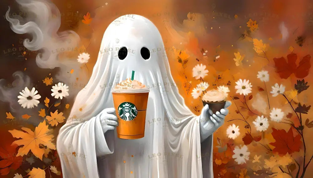 Ghost Holding A Starbucks Cup Bundle Ai Generated Image