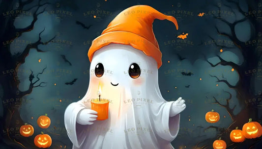 Ghost Holding Pumpkin Candle Ai Generated Image