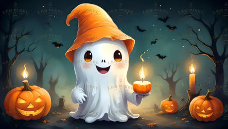 Ghost Holding Pumpkin Candles Ai Generated Image