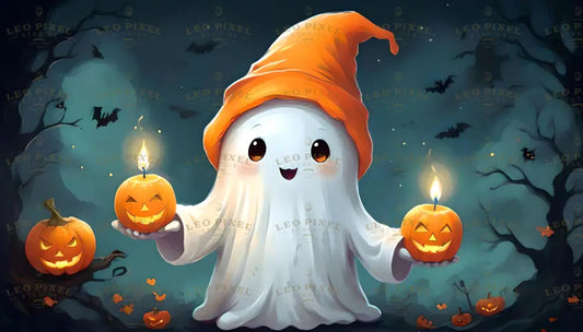 Ghost Holding Pumpkin Candles Ai Generated Image