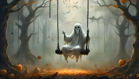 Ghost Sitting On A Swing In Forest Ai Generated Image