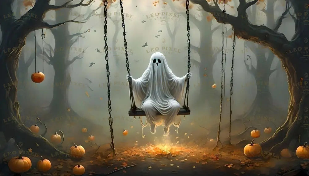 Ghost Sitting On A Swing In Forest Ai Generated Image