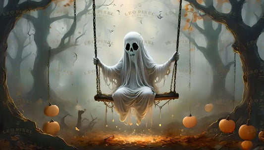 Ghost Sitting On A Swing In Forest Ai Generated Image