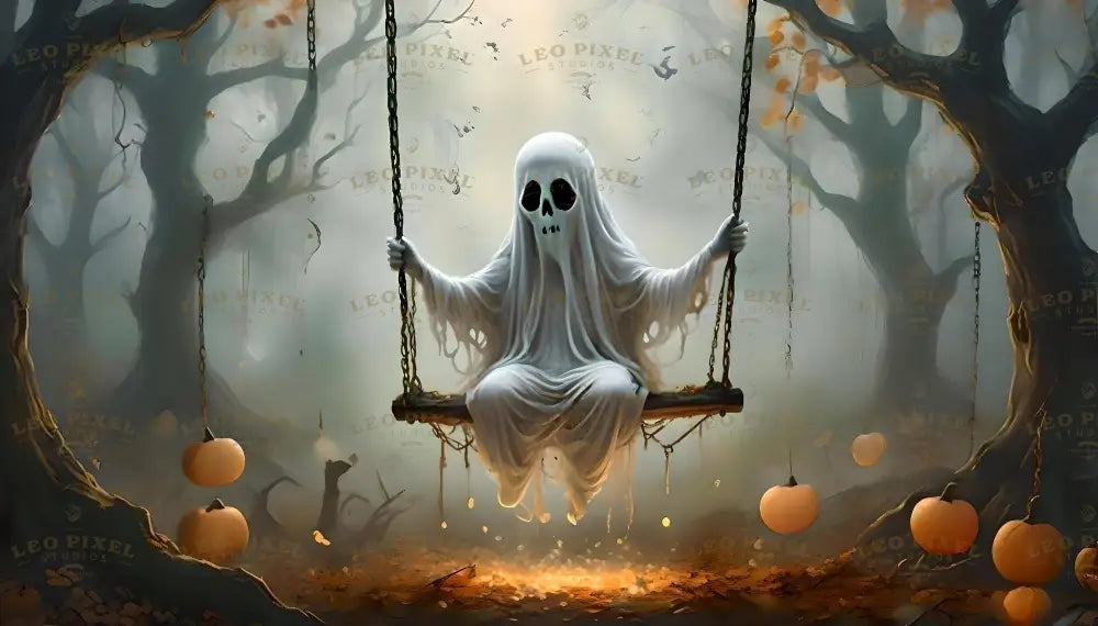 Ghost Sitting On A Swing In Forest Bundle Ai Generated Image