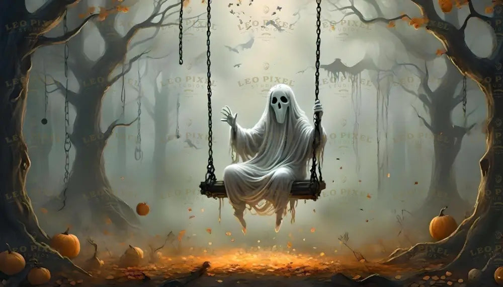 Ghost Sitting On A Swing In Forest Bundle Ai Generated Image