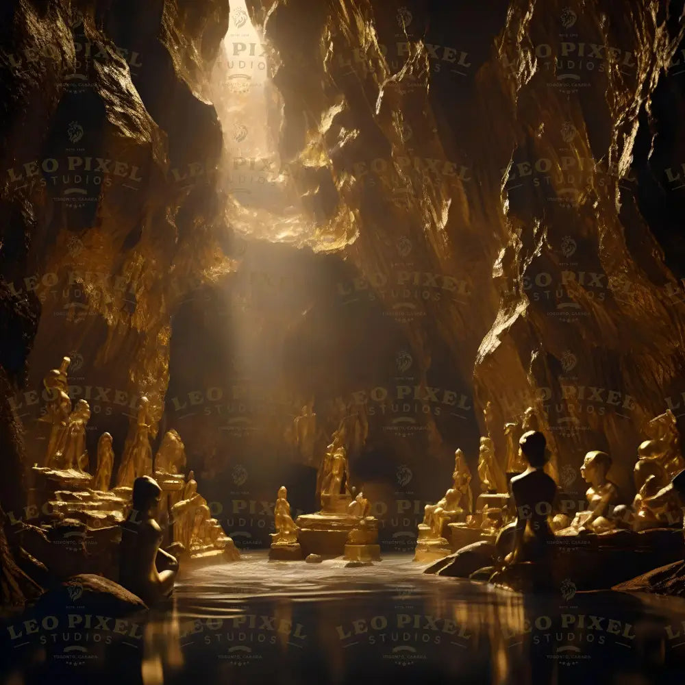 Gold Statues In A Cave Ai Generated Image