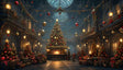 Grand Christmas Hall With Festive Trees And Elegant Decor Ai Generated Image