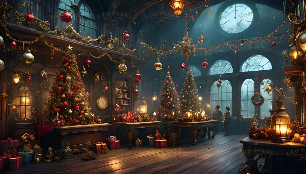 Grand Steampunk Victorian Holiday Workshop With Festive Ornaments Ai Generated Image