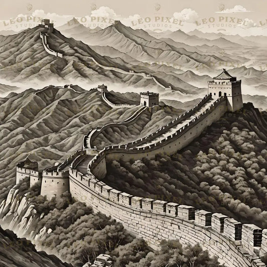 Great Wall Of China Illustration Bundle Ai Generated Image