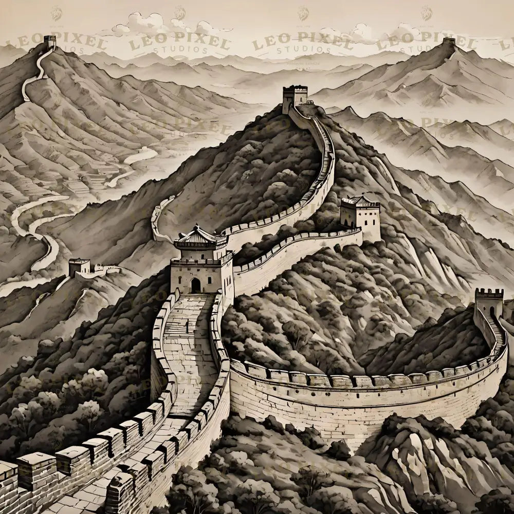 Great Wall Of China Illustration Bundle Ai Generated Image