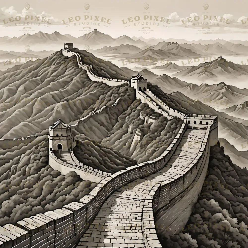 Great Wall Of China Illustration Bundle Ai Generated Image