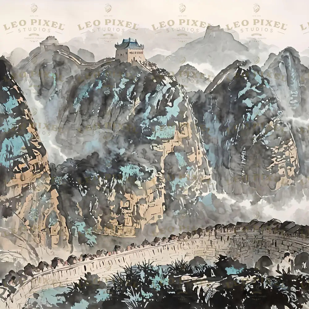 Great Wall Of China Ink Painting Ai Generated Image