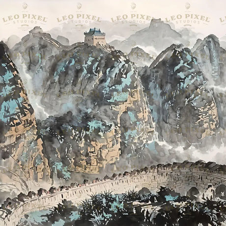 Great Wall Of China Ink Painting Ai Generated Image