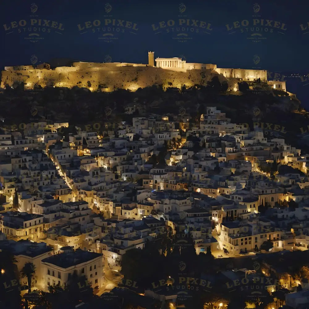 Greece At Night Ai Generated Image