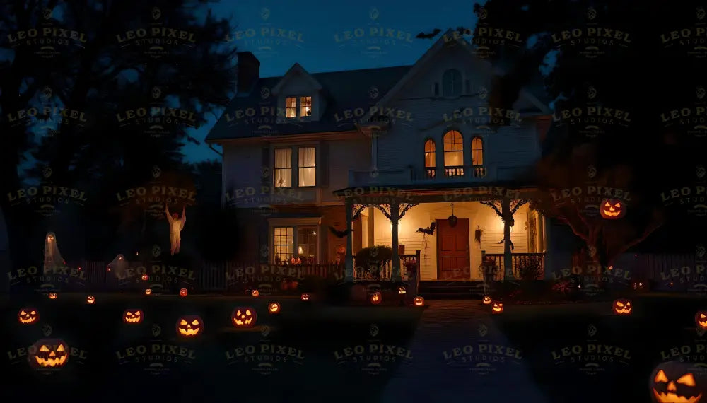 Houses With Halloween Decorations Bundle Ai Generated Image