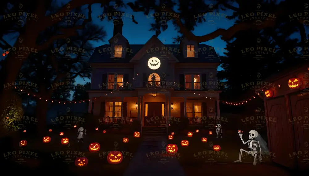 Houses With Halloween Decorations Bundle Ai Generated Image