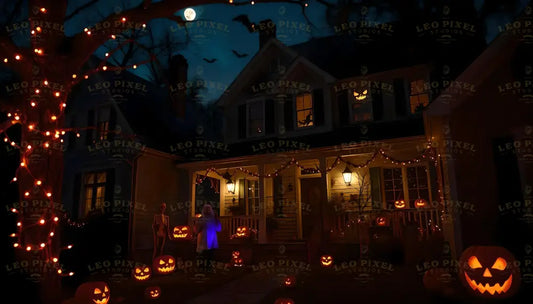 Houses With Halloween Decorations Bundle Ai Generated Image