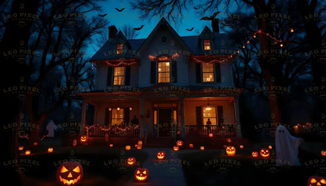 Houses With Halloween Decorations Bundle Ai Generated Image