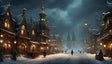 Illuminated Steampunk Winter Market Square Ai Generated Image