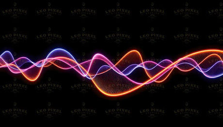 Digital image featuring smooth, flowing light waves in neon colors against a black background. The waves intertwine in shades of blue, pink, and orange, forming a dynamic pattern with fine lines adding texture. The glow of the colors creates a contrast with the dark background, enhancing the sense of depth and movement. The composition is balanced, with curves evenly distributed across the frame. Ai generated. Photography style.