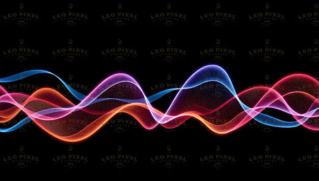 Digital image featuring smooth, flowing light waves in neon colors against a black background. The waves intertwine in shades of blue, pink, and orange, forming a dynamic pattern with fine lines adding texture. The glow of the colors creates a contrast with the dark background, enhancing the sense of depth and movement. The composition is balanced, with curves evenly distributed across the frame. Ai generated. Photography style.