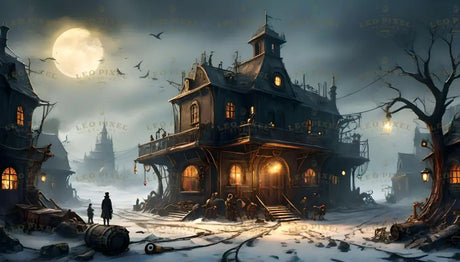 Moonlit Steampunk Village Ai Generated Image