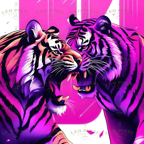 Neon Tigers Playing Ai Generated Image