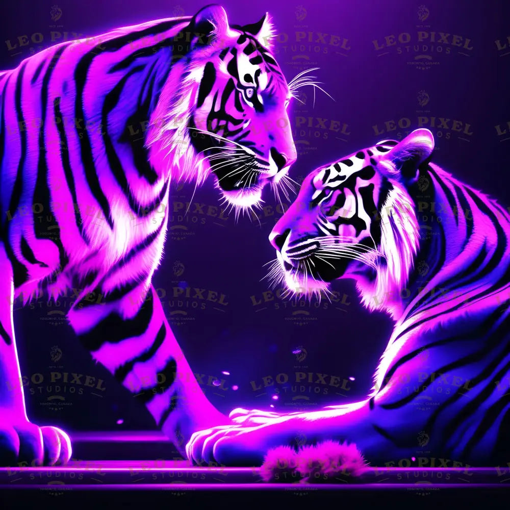 Neon Tigers Playing Ai Generated Image