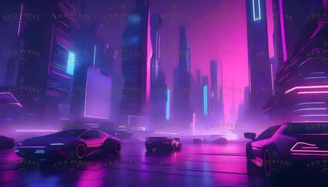 A vibrant neonpunk city illuminated by striking pink and blue lights. Sleek futuristic cars traverse the glossy streets, reflecting the electric glow of towering skyscrapers. The misty atmosphere adds a mysterious depth, blending sharp architectural lines with a dreamlike haze, evoking a high-tech, dystopian ambiance of urban allure and innovation. Ai generated image.