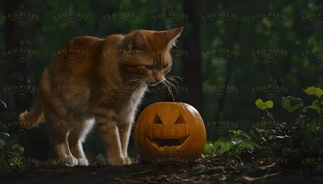 Orange Cat Playing With A Pumpkin Bundle Ai Generated Image