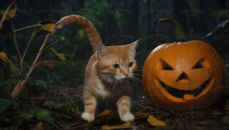 Orange Cat Playing With A Pumpkin Bundle Ai Generated Image