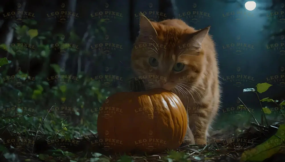 Orange Cat Playing With A Pumpkin Bundle Ai Generated Image