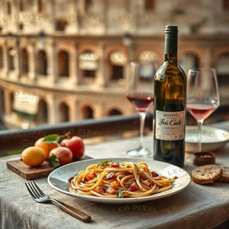 Pasta And Wine In Rome Ai Generated Image