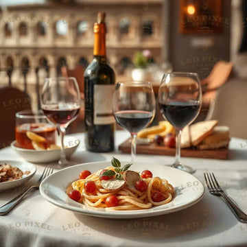 Pasta And Wine In Rome Ai Generated Image