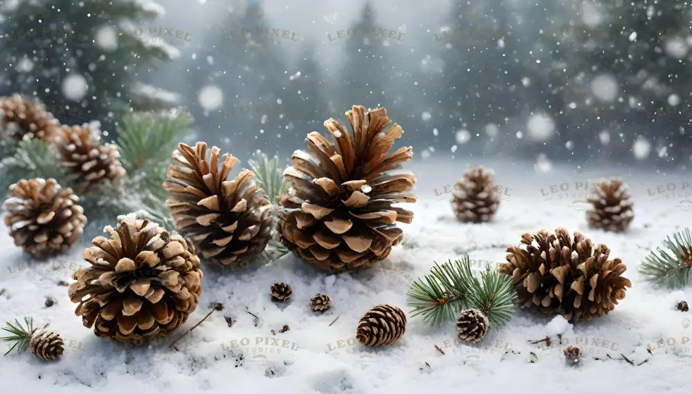 Pine Cones On The Ground At Winter Time Ai Generated Image