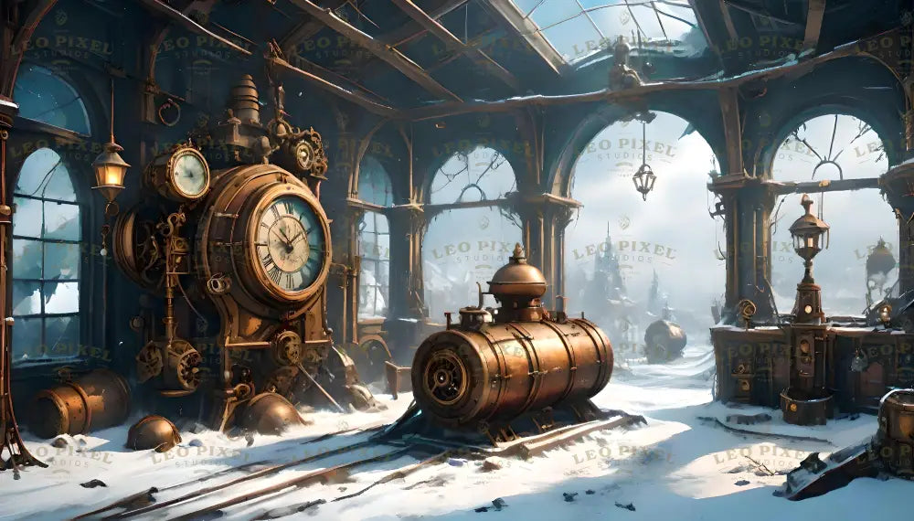 Post-Apocalyptic Steampunk Winter Conservatory Ai Generated Image