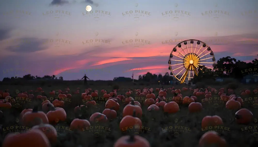 Pumpkin Field With Ferris Wheel And Sunset Bundle Ai Generated Image