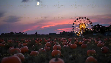 Pumpkin Field With Ferris Wheel And Sunset Bundle Ai Generated Image