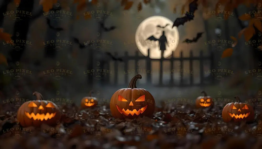 Pumpkins And Bats In A Forest Decor Bundle Ai Generated Image