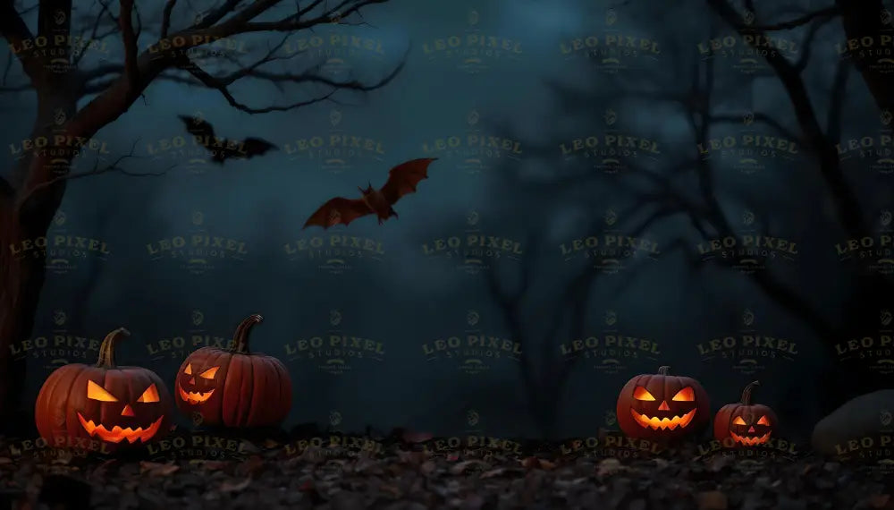 Pumpkins And Bats In A Forest Decor Bundle Ai Generated Image