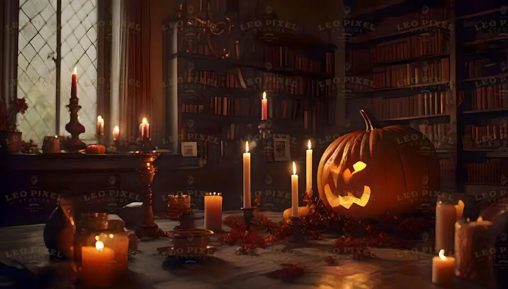 Pumpkins Inside A Library Bundle Ai Generated Image